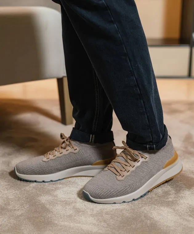 Brunello Cucinelli Brown sneakers with a textured logo