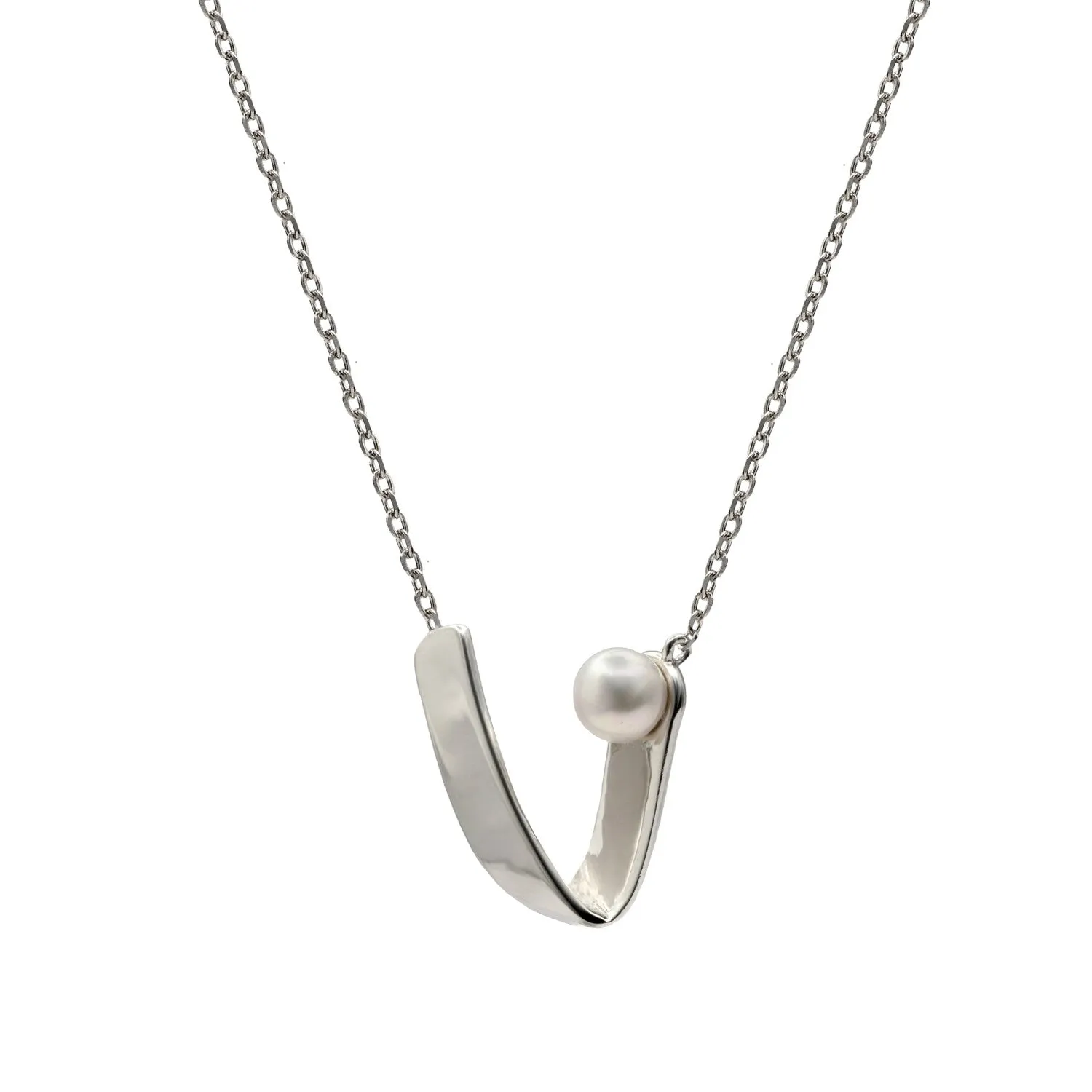 Collar perla diseo v en plata lisa