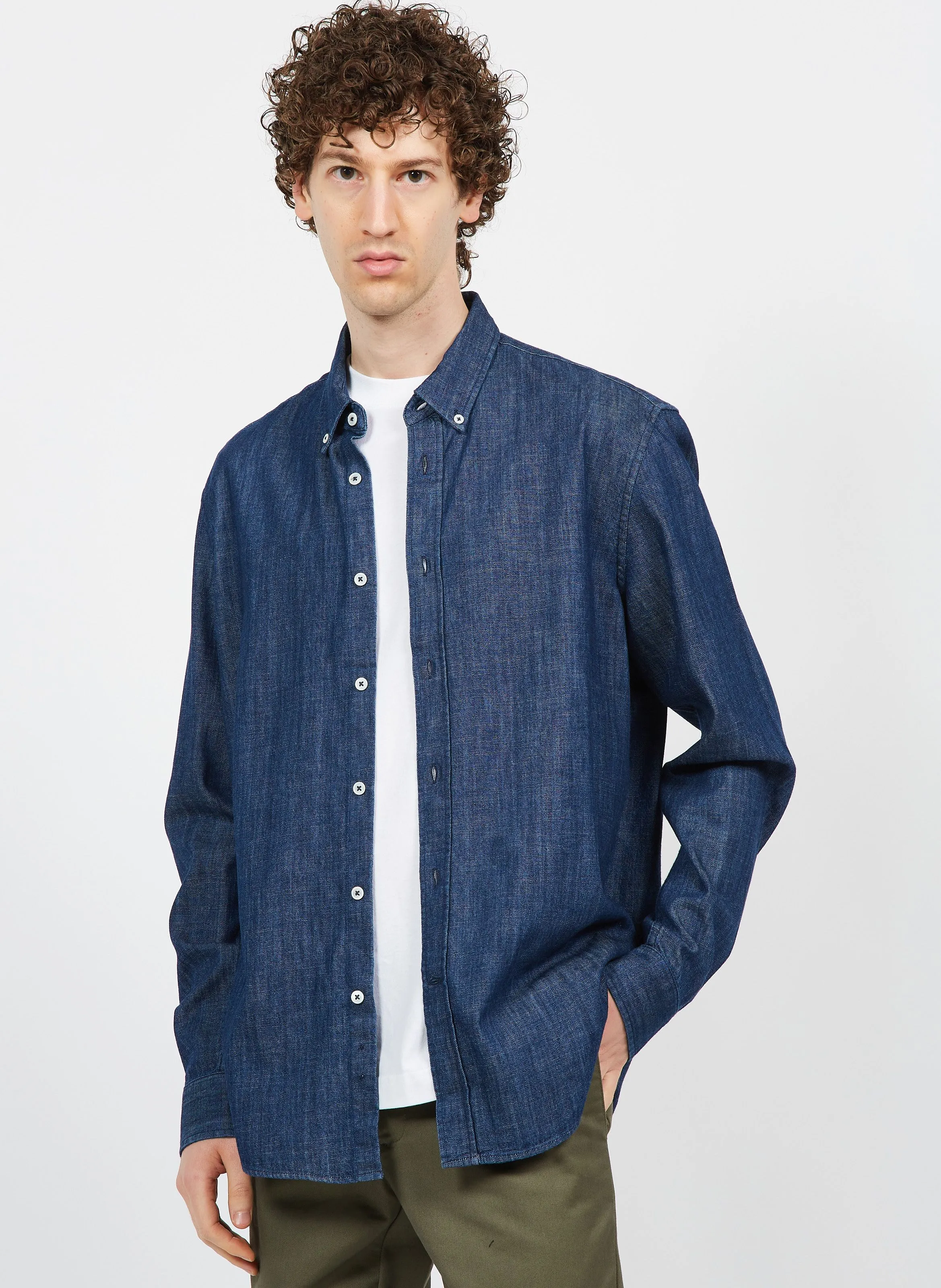EDITIONS 102 ANIM - Camisa vaquera con cuello clásico en azul