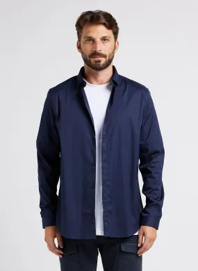 IKKS Camisa slim de mezcla de algodón con cuello clásico en azul