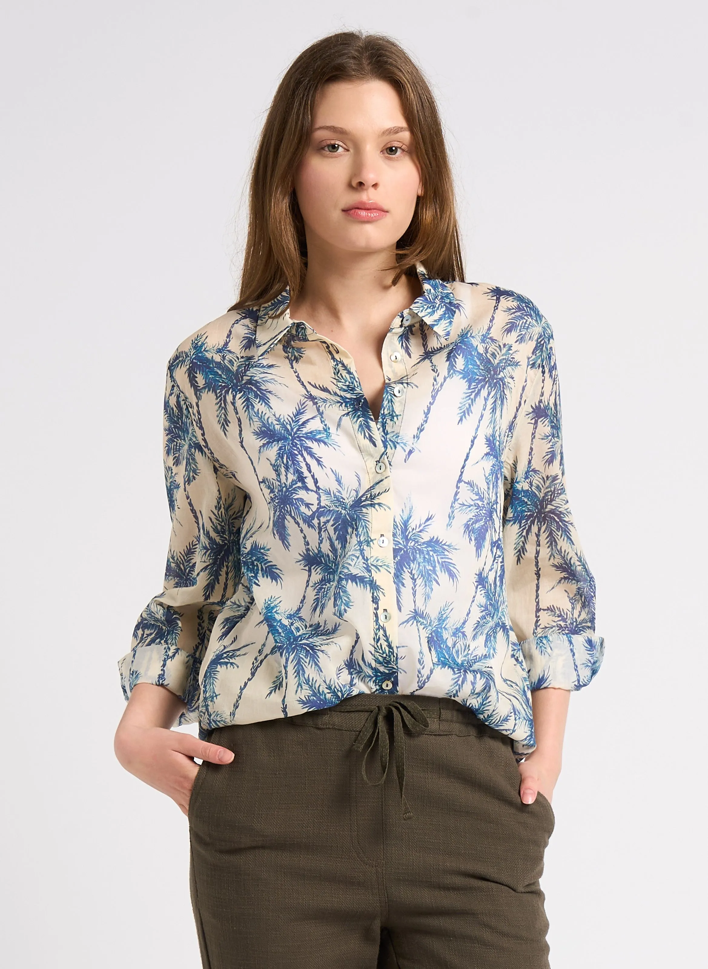 MAISON 123 COLETTE BIS - Camisa clásica estampada de algodón en azul