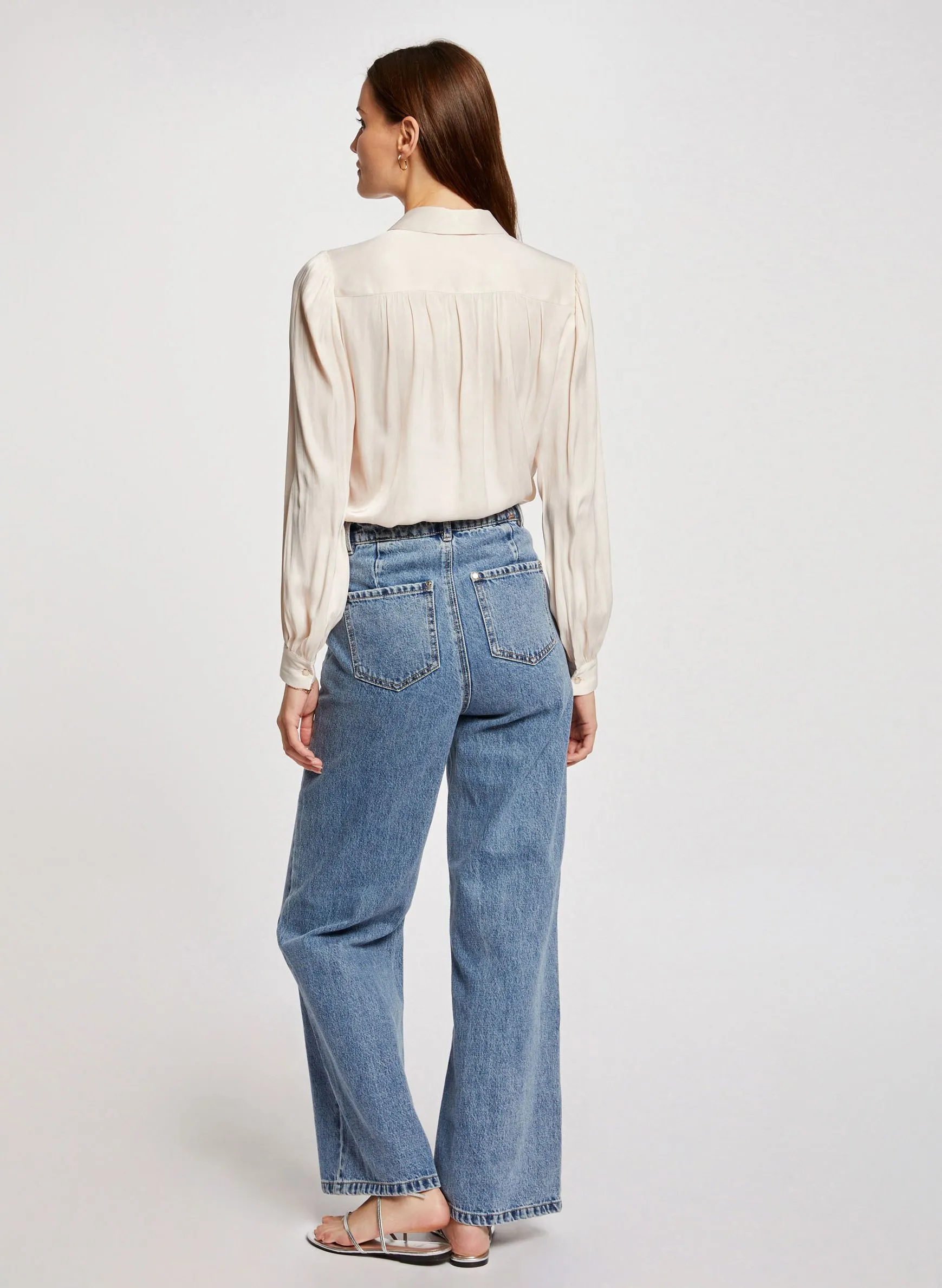 MORGAN CIMIA - Camisa recta vaporosa con volantes en beige