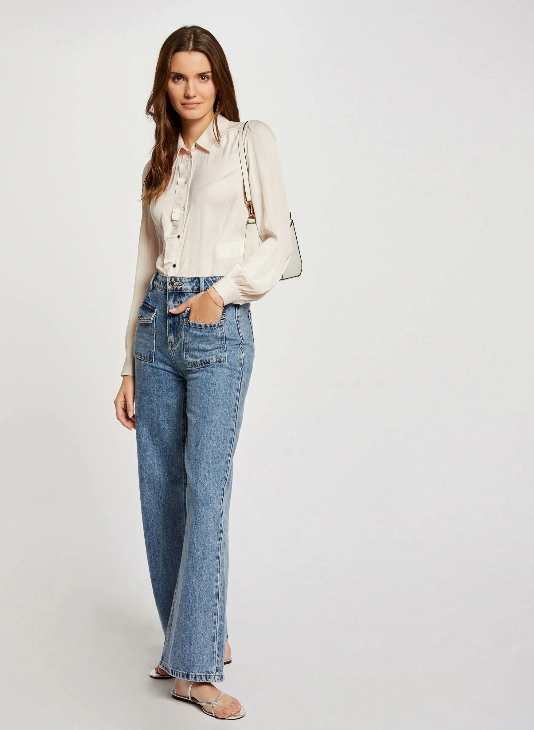 MORGAN CIMIA - Camisa recta vaporosa con volantes en beige