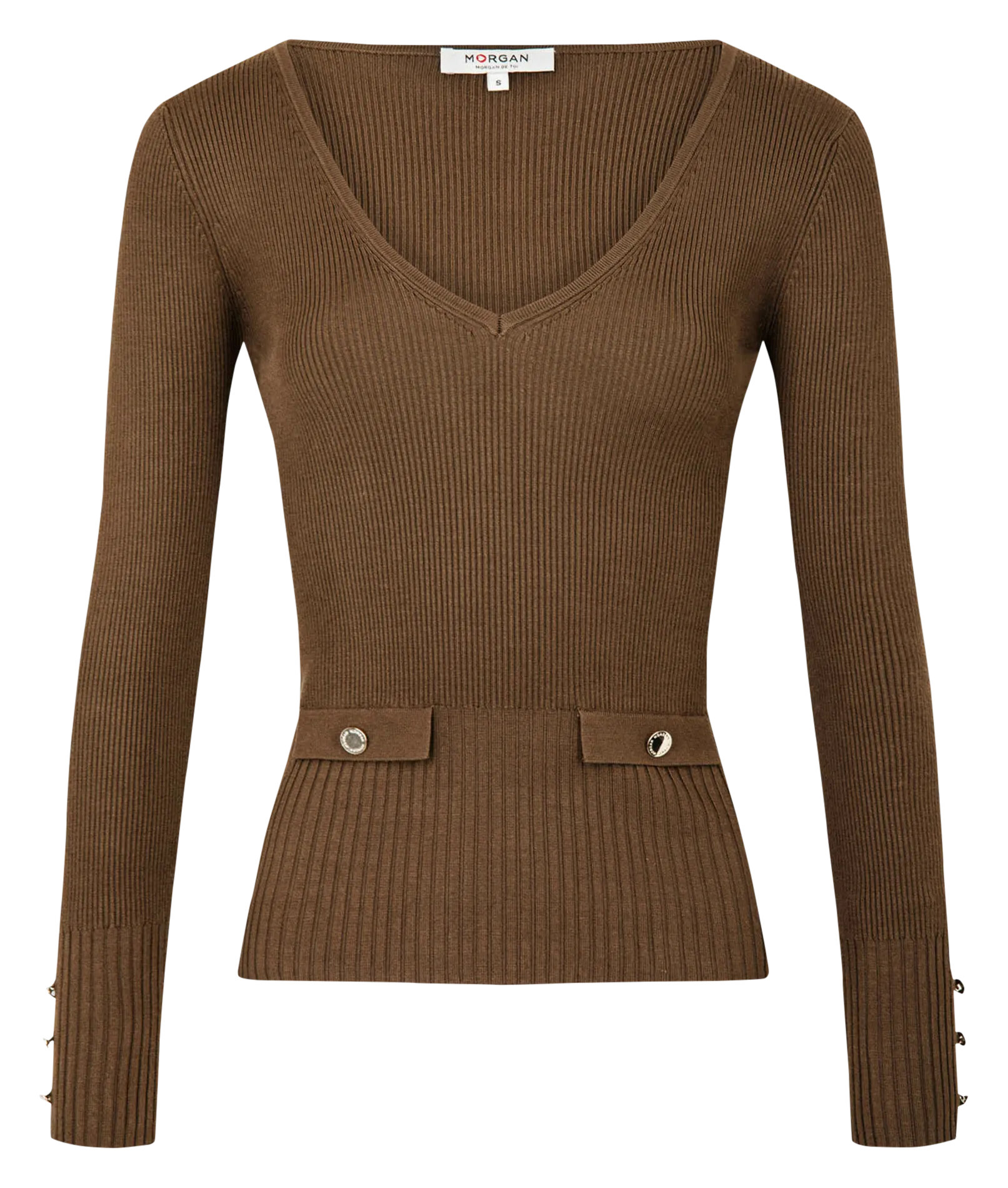 MORGAN MAZ - Jersey ajustado de canalé con cuello de pico en verde