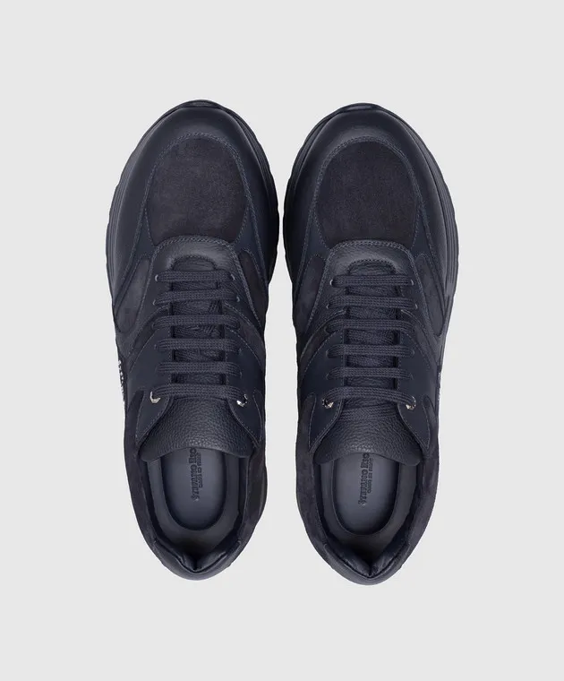 Stefano Ricci Blue leather sneakers with logo