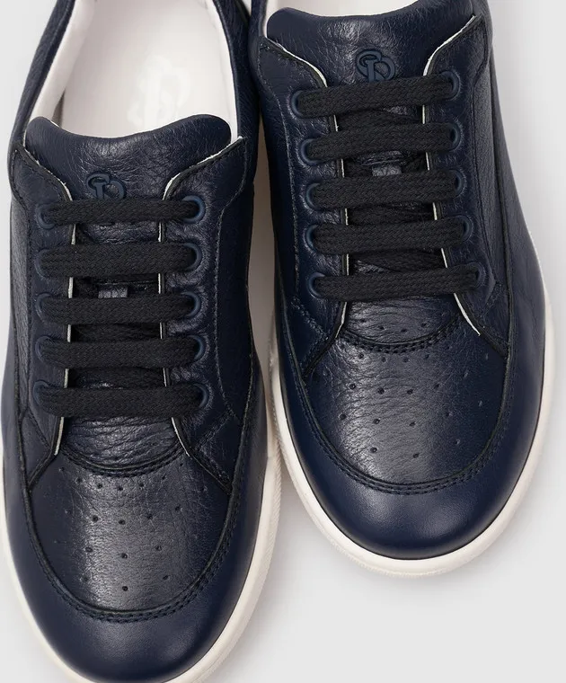 Stefano Ricci Children's dark blue leather sneakers